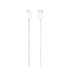 نمای عمودی دو سر سوکت USB-C و روکش بافته‌شده سفید کابل شارژ و انتقال اطلاعات اپل